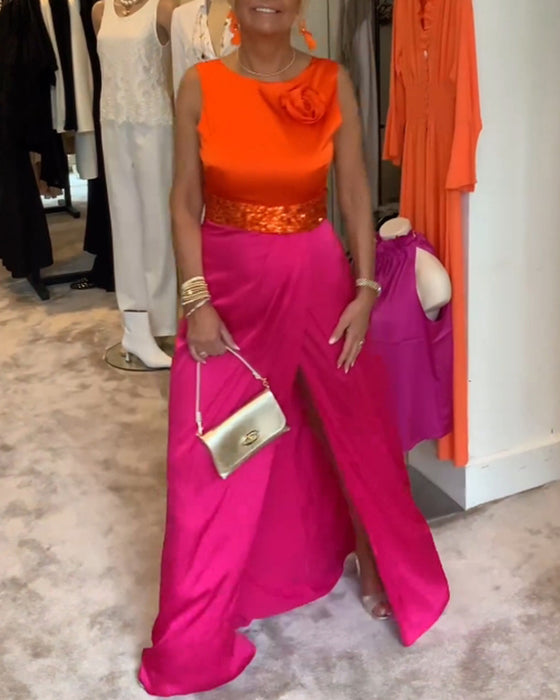 Ärmlös ledig klänning med slits