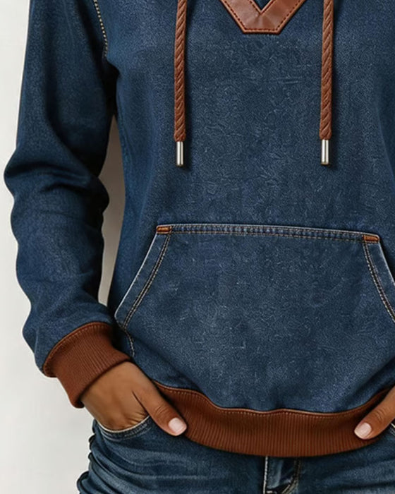 Hoodie Patchwork Lång Ärm