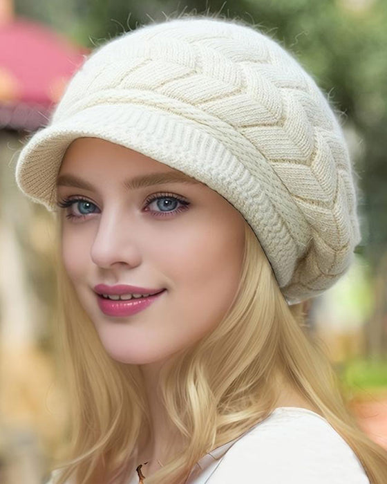 Damt Flätstickad Vinter Slouchy Beanie Mössa Mjuk Varm Töjbar