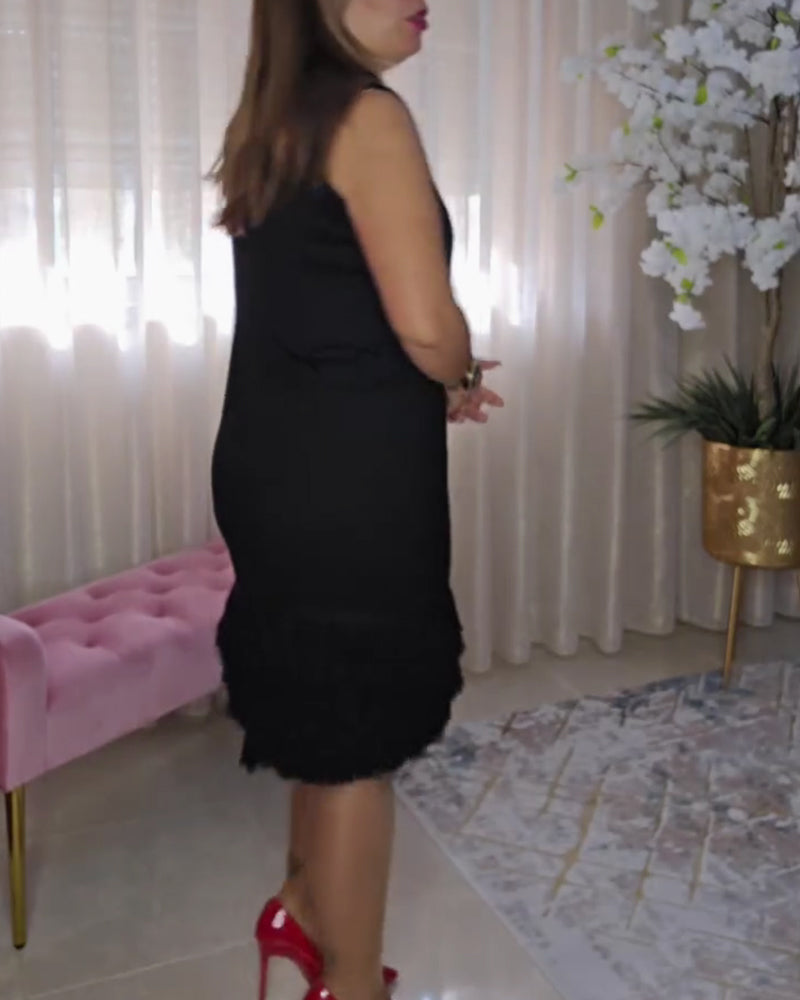 Klänning Ärmlös Fransig Modig