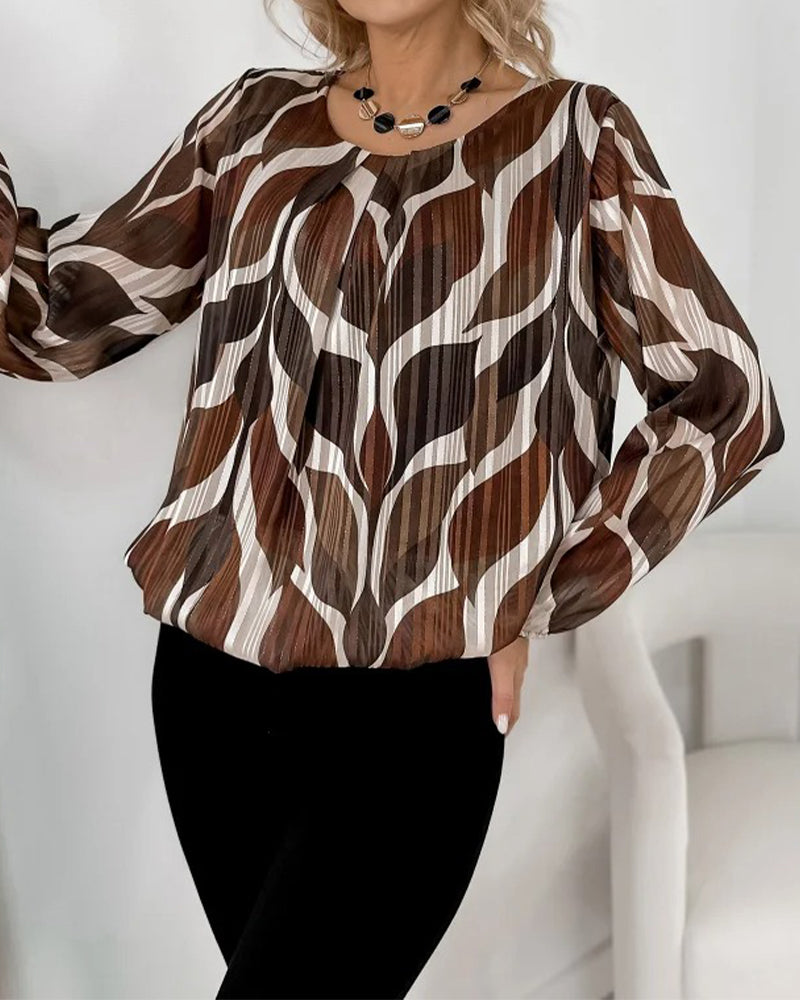 Blus Med Lyktärmar Och Rund Halsringning