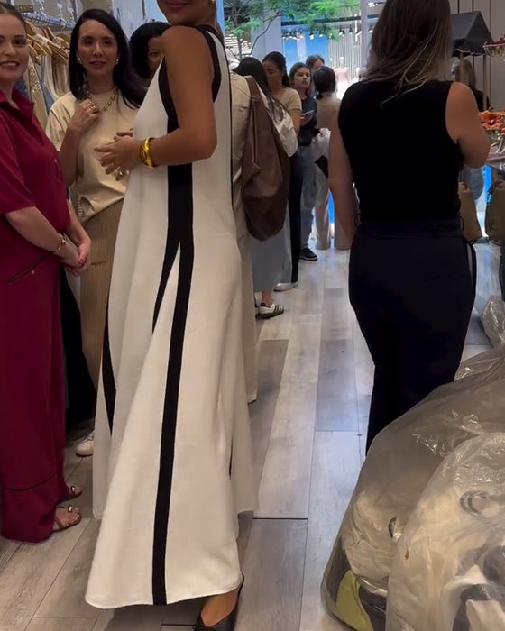 Klänning V-ringning Ärmlös Färgblock Lös