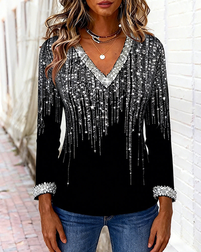 Trendig Lös Topp Med V-Ringning