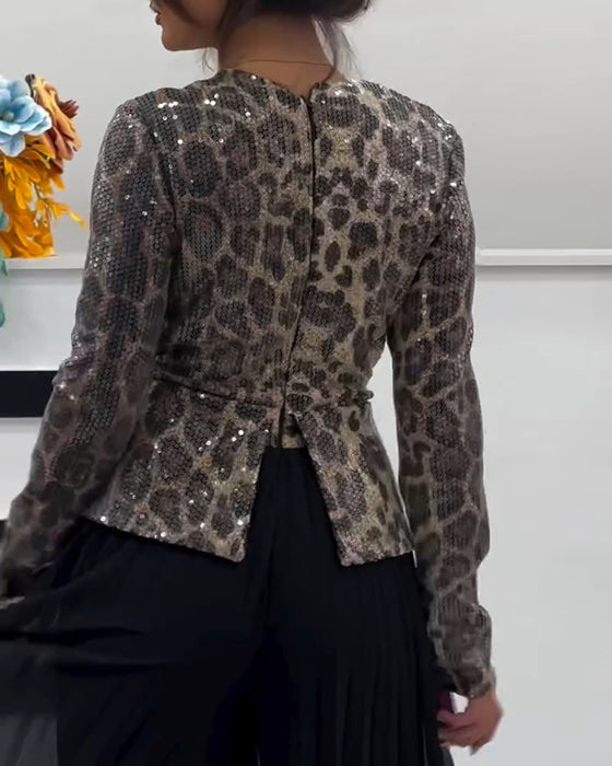 Skjorta V-Ringad Leopardtryck Midja