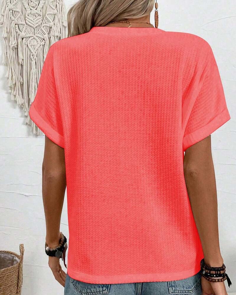 T-Shirt Våffla V-Hals Knapp