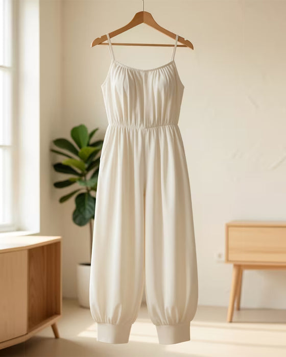 Jumpsuit Spagettiband Veckad Midjeknyt Bred Ben