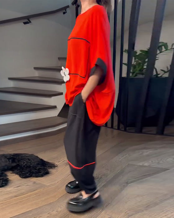 Set Med Lösa Bloomers Casual Färgblockning