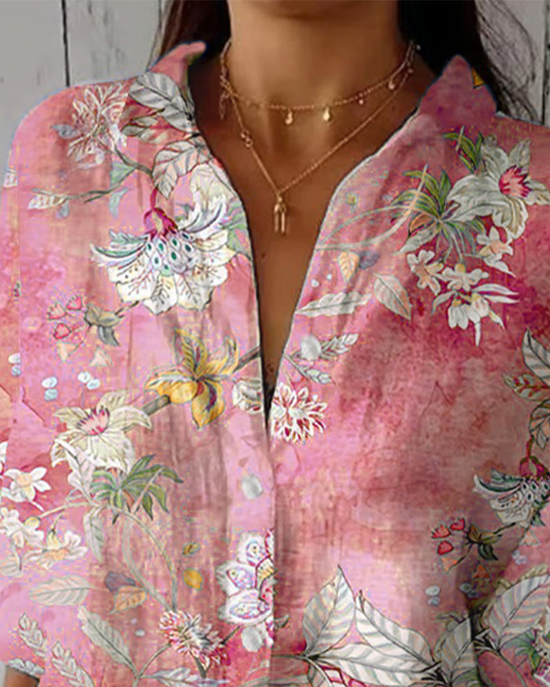 Skjorta Mode Tryckt Nedvikt Krage