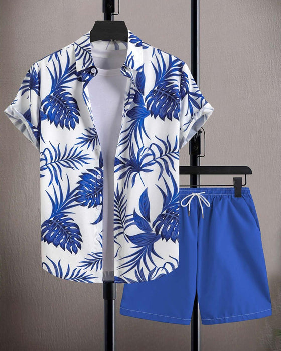 Set Krage Palm Blad Tryck Kortärmad