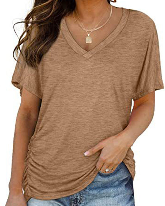 T-Shirt Veckad Enfärgad V-Ringning