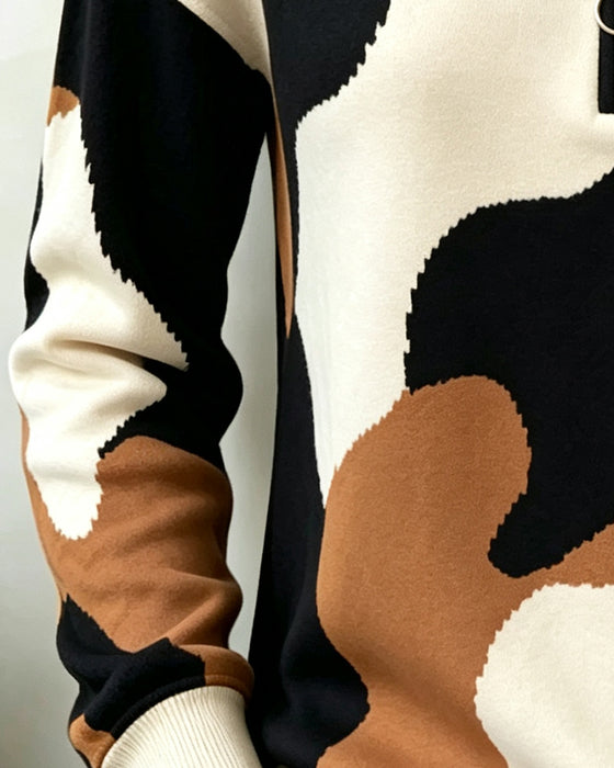 Sweatshirt Färgblock Blixtlås Avslappnad