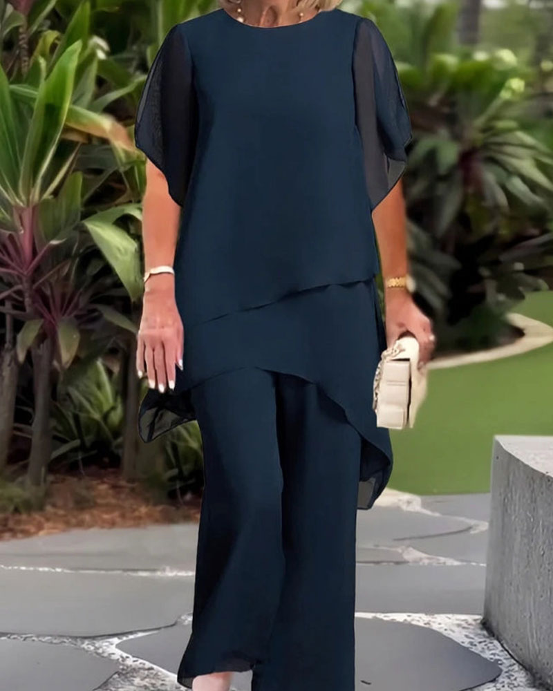 Set Sidentyg Asymmetrisk Topp Vida Ben Byxor