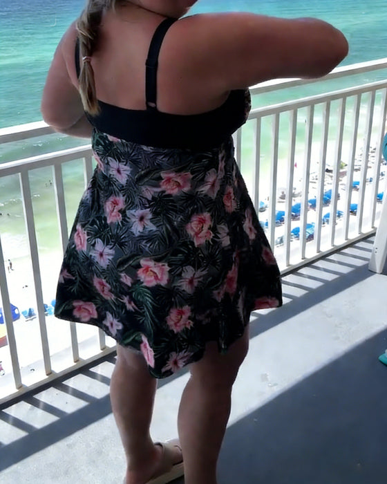 Baddräkt med tryck, avslappnad passform