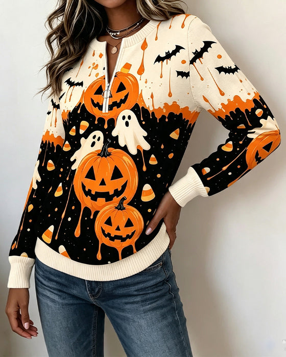 Sweatshirts Dragkedja Lång Ärm Pumpa Tryck