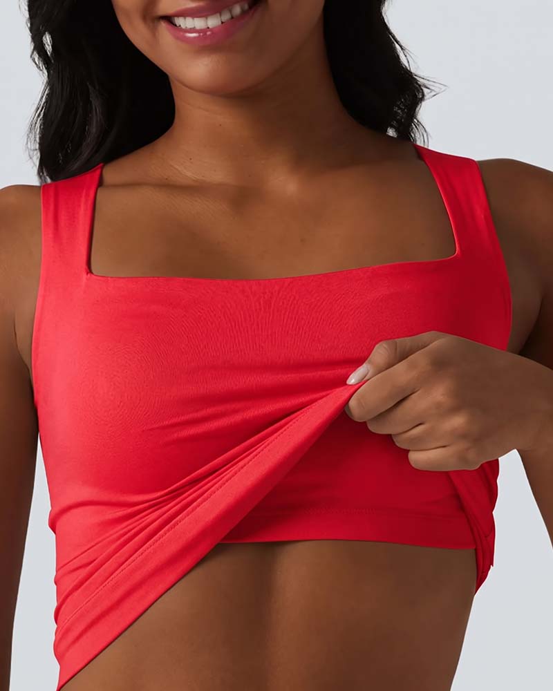 Tank Top Solid Färg Fyrkantig Hals Inbyggd Bh