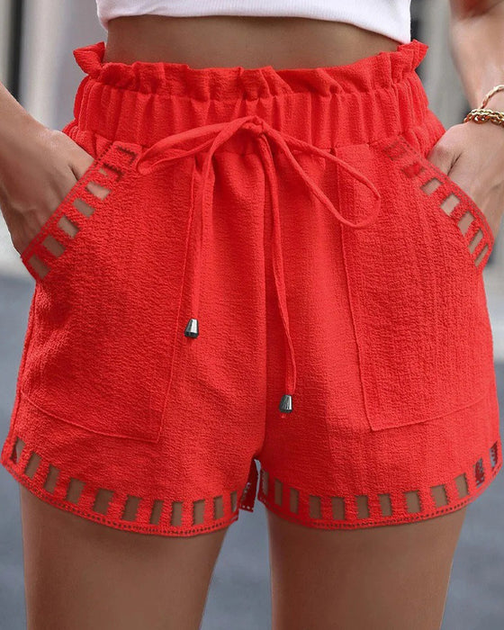 Shorts Genombruten Spets Elastisk Midja