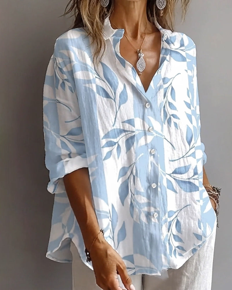 Skjorta Växtbladstryck Krage