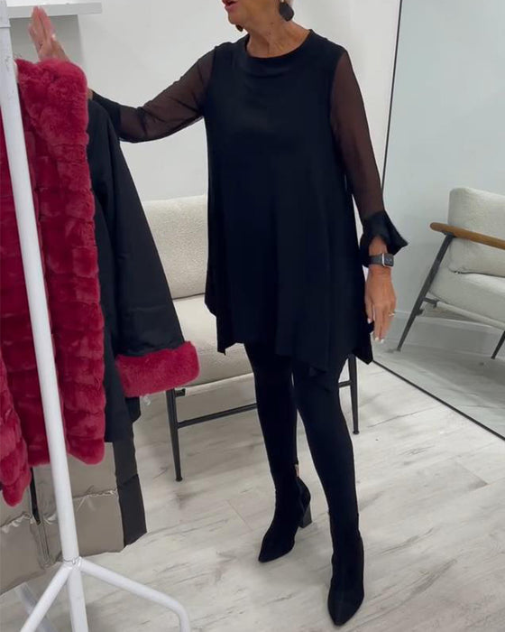 Blus Med Oregelbunden Fåll Och Vida Ärmar