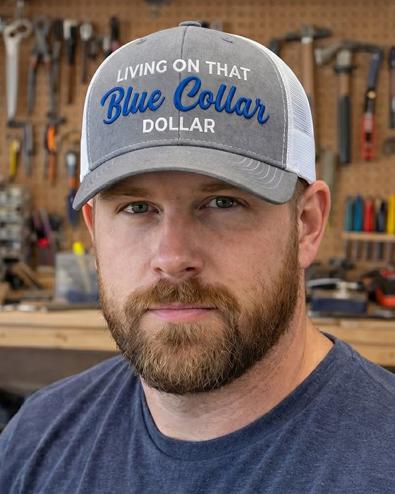 Hatt Blå Krage Dollar Trucker – Stolthet Arbetskläder Keps