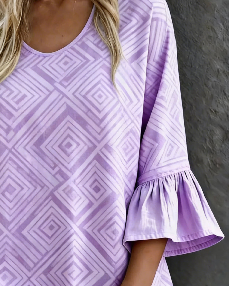 Blus Geometrisk Tryck Utsvängd Ärm Löst