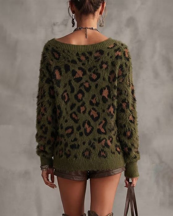 Pullover Axelband Leopardmönster Långärmad