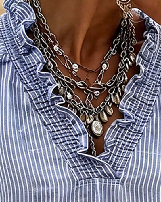 Blus V-Hals Rand Ruffle