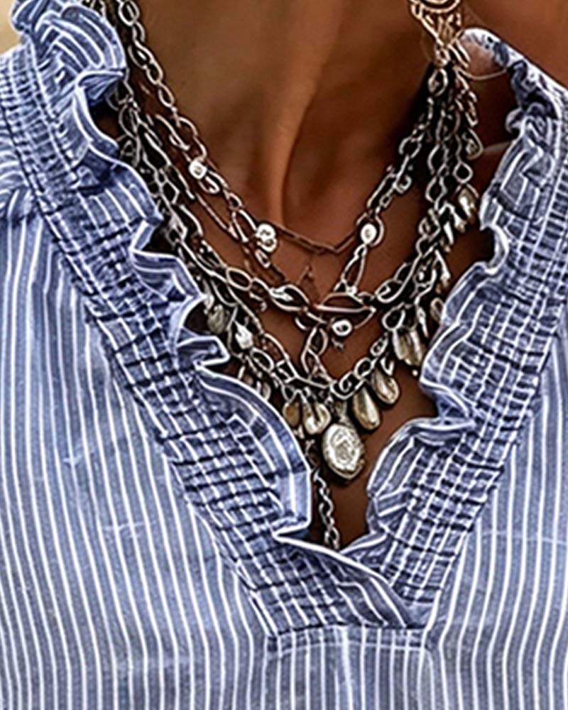 Blus V-Hals Rand Ruffle