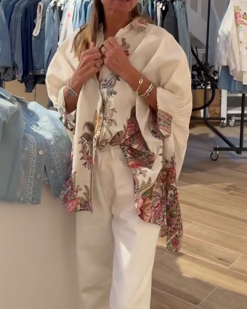 Skjorta Med Lös Passform I Etnisk Stil Med Tryck