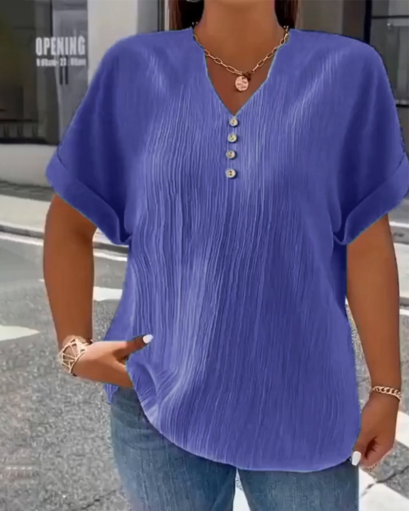 100% Bomull T-Shirt V-Hals Lös Texturerad