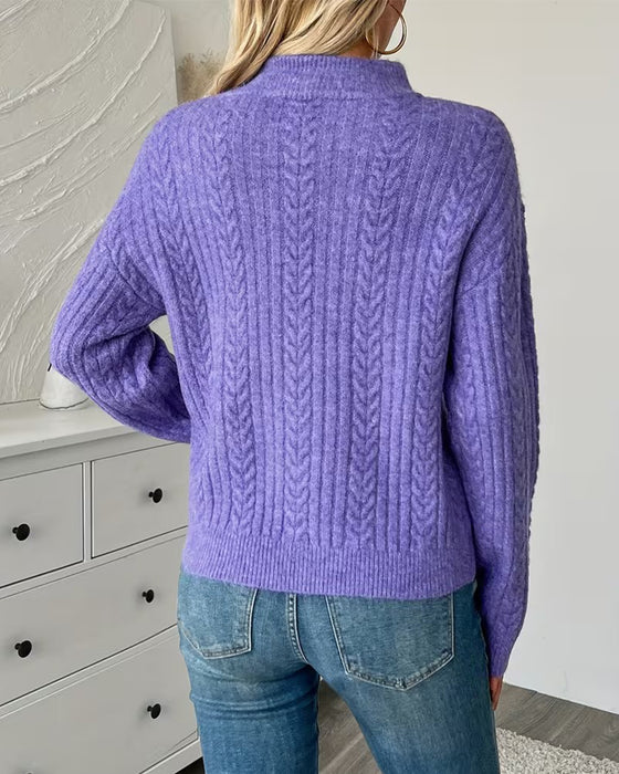 Tröja Ståkrage Halvblås Kabelstickad