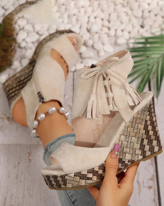 👡Sandaler Dam Öppen Tå Plattform Wedge Tofs