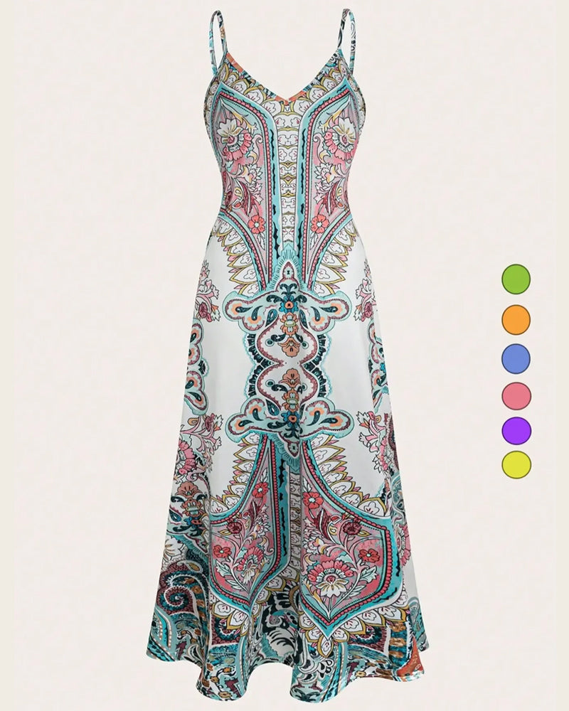 Klänning Vintage Tryck Camisole Maxi