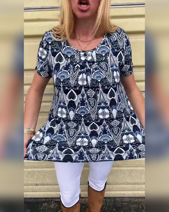 T-shirt med rund hals och tryck i retrostil