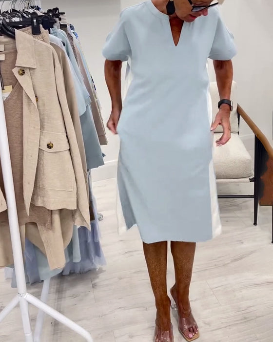 Klänning Kortärmad Kontrastfärg Rak