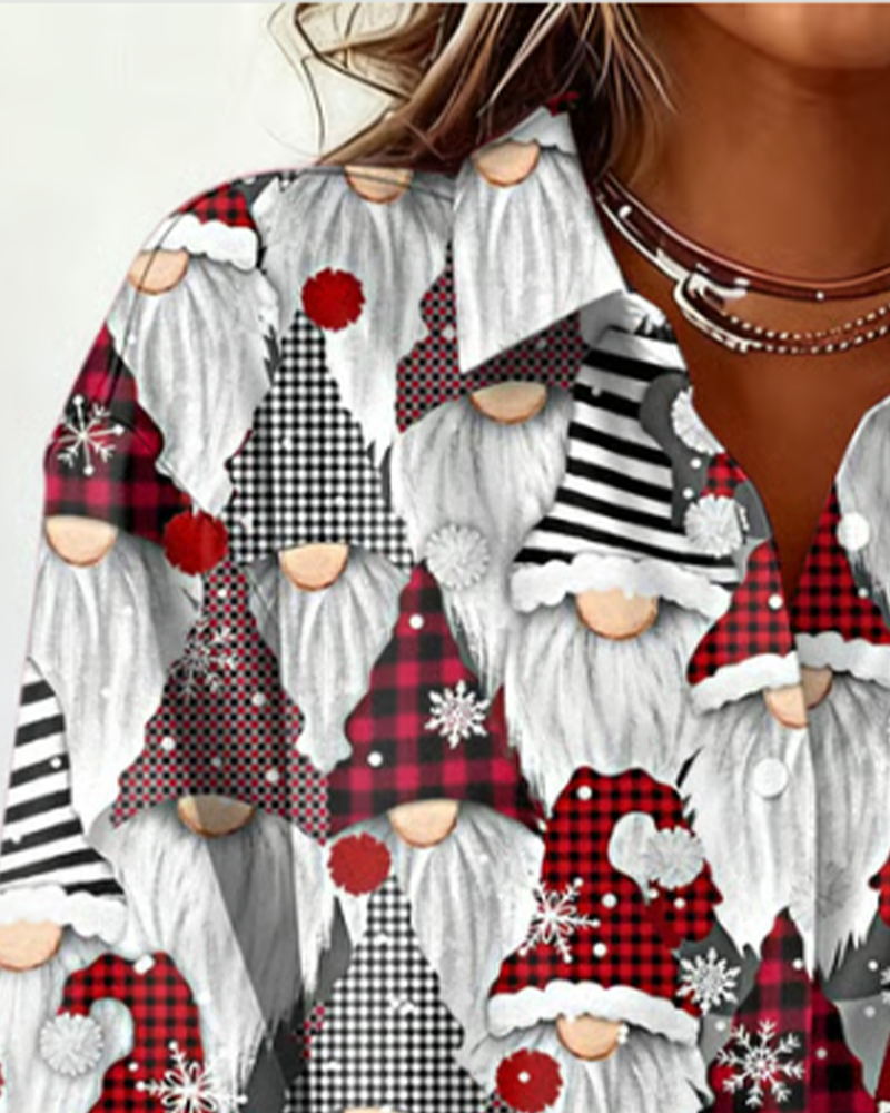 Skjorta Med Julgranstryck Och Slagkrage