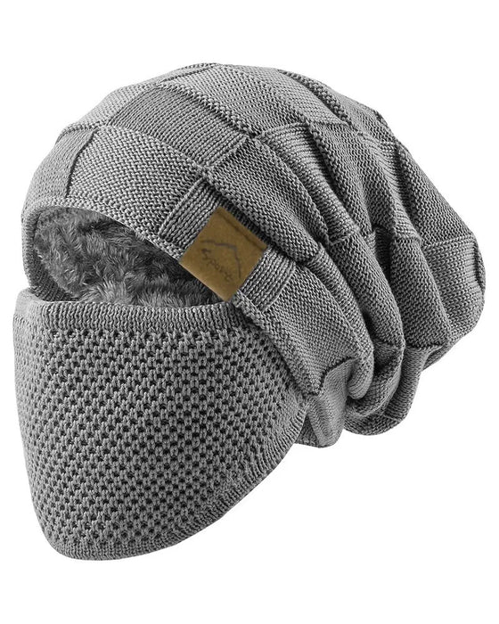 Stickad Mössa Mask Set Vinter Mössa Ansikte Öra Skydd
