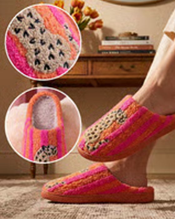 Dam Retro Randig & Leopard Luddig Tofflor