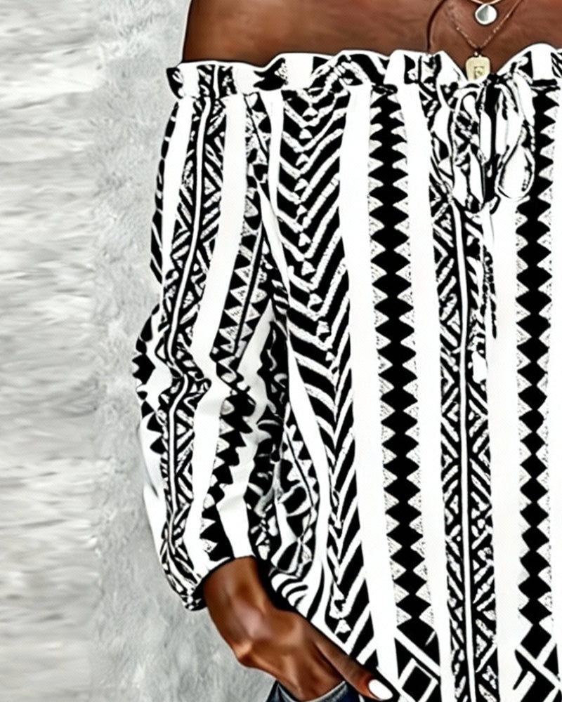 Blus Bärlös Snörning Tryck