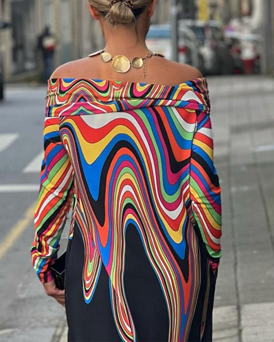 Elegant maxiklänning med lång ärm off shoulder