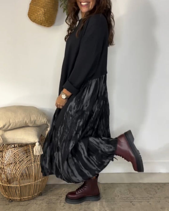 Klänning Rund Halsringning Oregelbunden Lappverkstryck