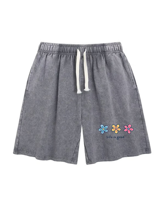 Shorts Blomtryck Elastisk Dragsko