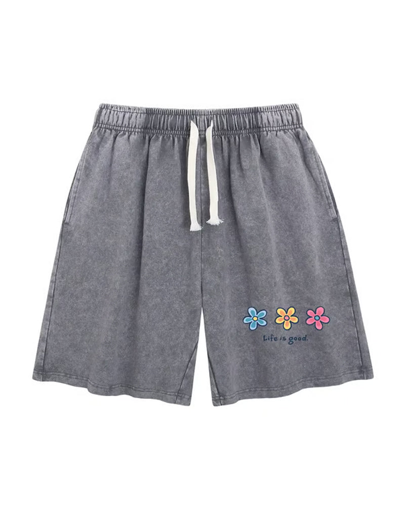 Shorts Blomtryck Elastisk Dragsko