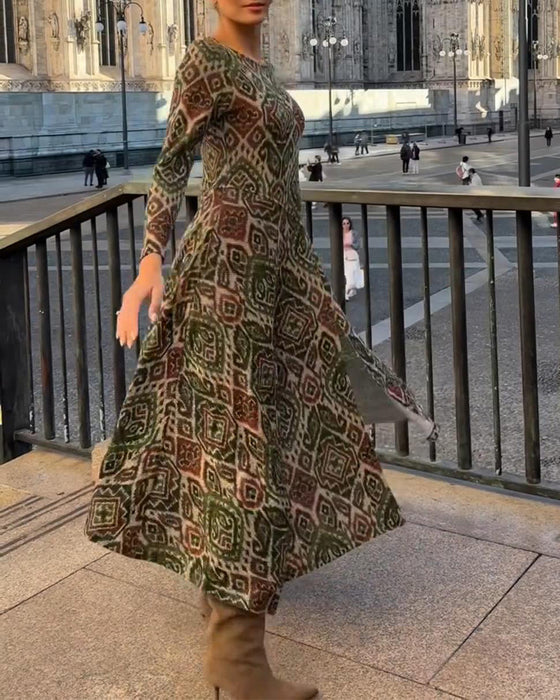 Klänning Moderiktig Retro Tryckt Slits