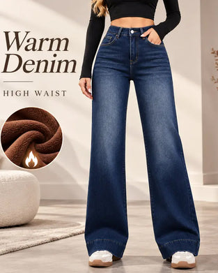 Jeans med fleecefoder, breda ben