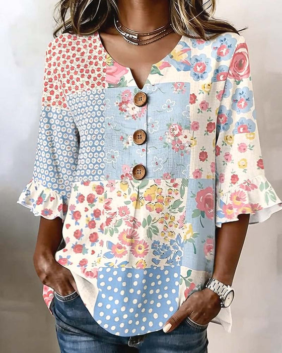 Blus Kortärmad Blommönster Lapptäcke