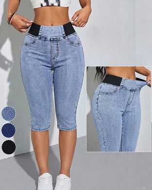Jeans Elastisk Midja Croppad