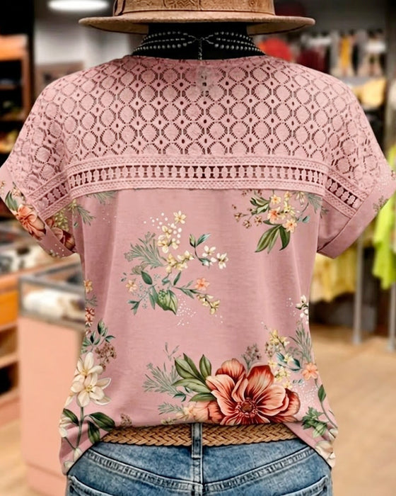 T-Shirt Utskärning Lappverk Kort Ärm