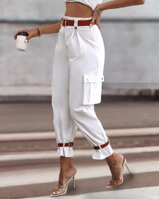 Casual cargobyxor i enfärgad ficka