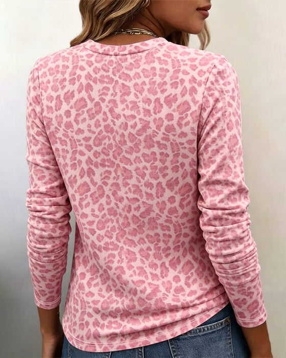 T-Shirt Rund-Hals Leopard Långärmad