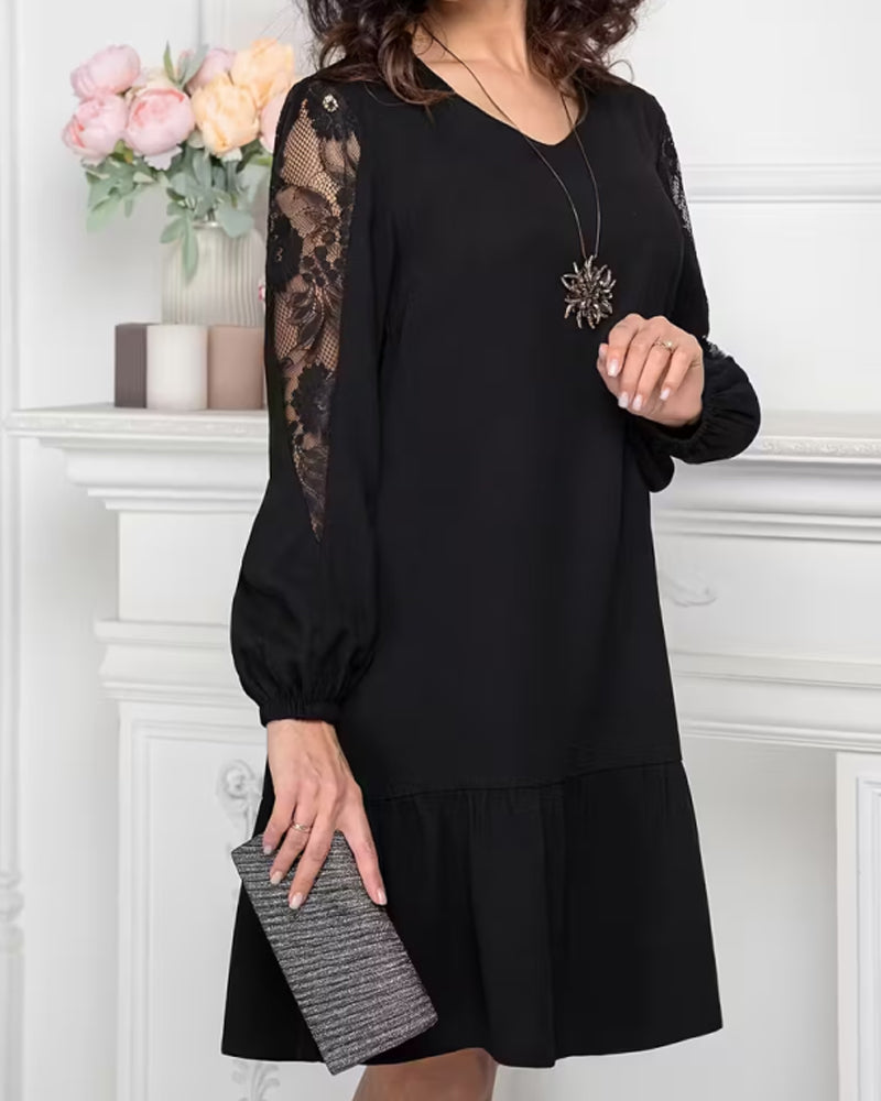 Klänning Mesh Lapptäcksarbete V-ringning